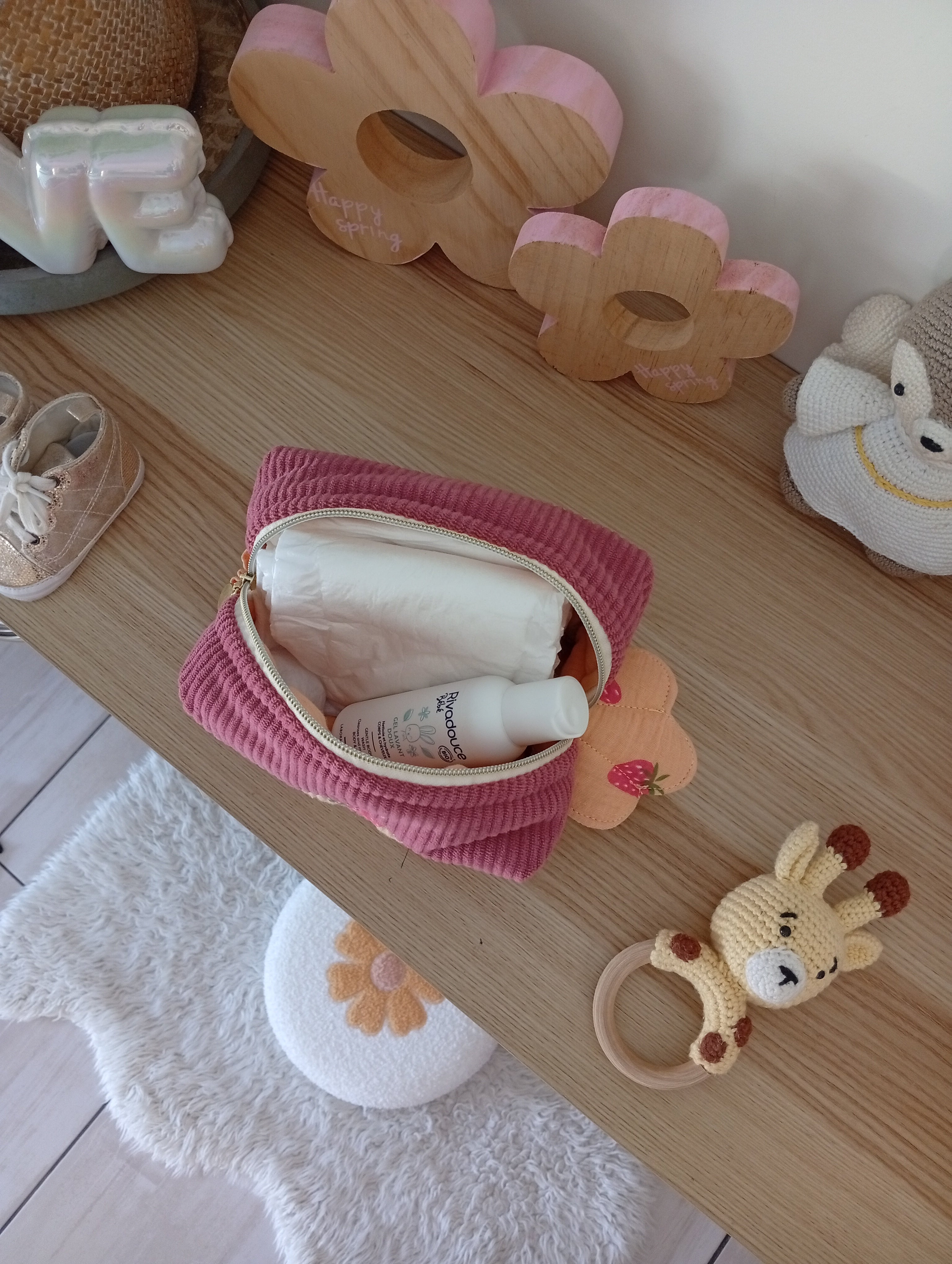 Mini trousse Coquillage Lettre | Vieux Rose-Fraises