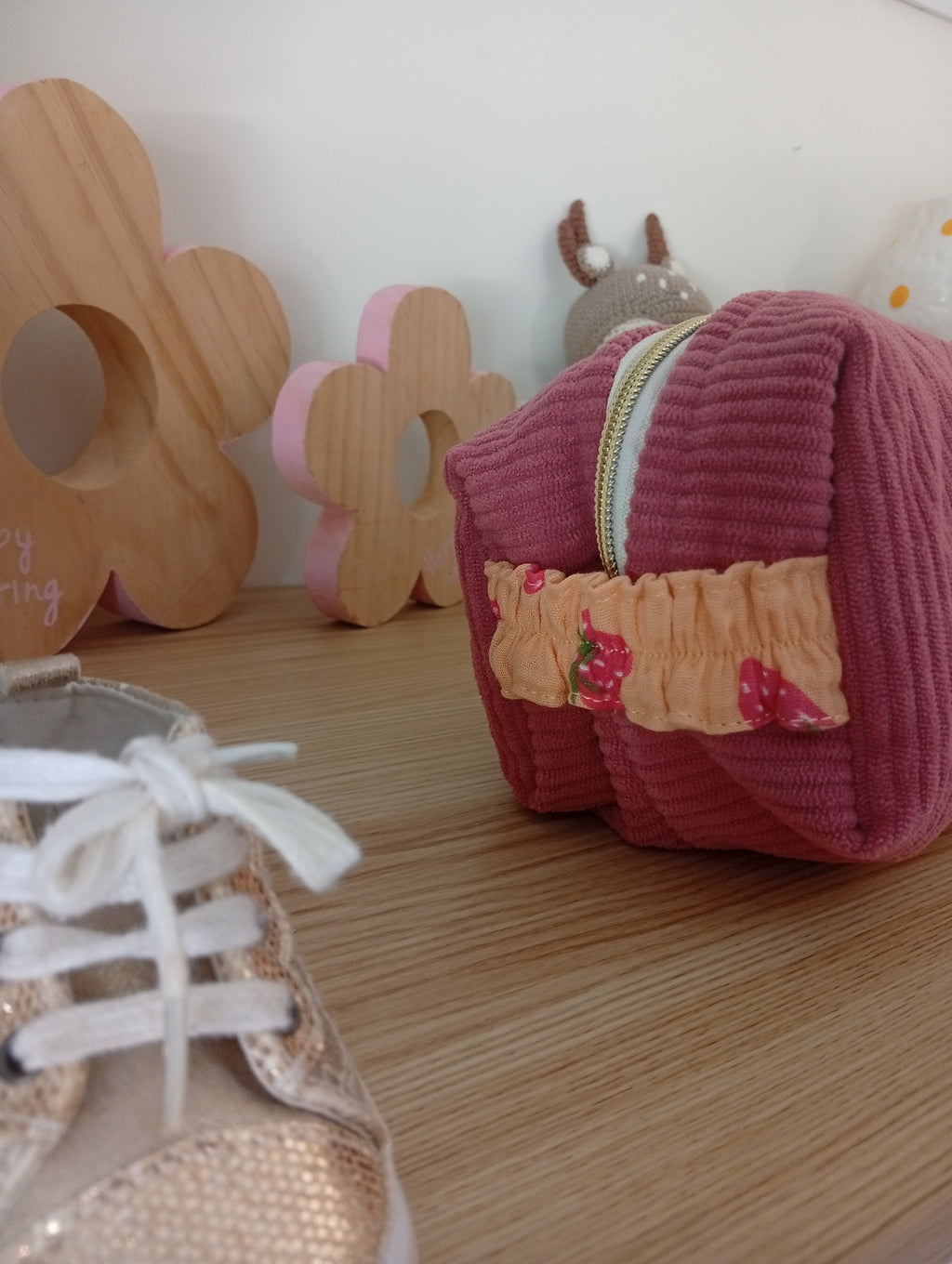 Mini trousse Coquillage Lettre | Vieux Rose-Fraises