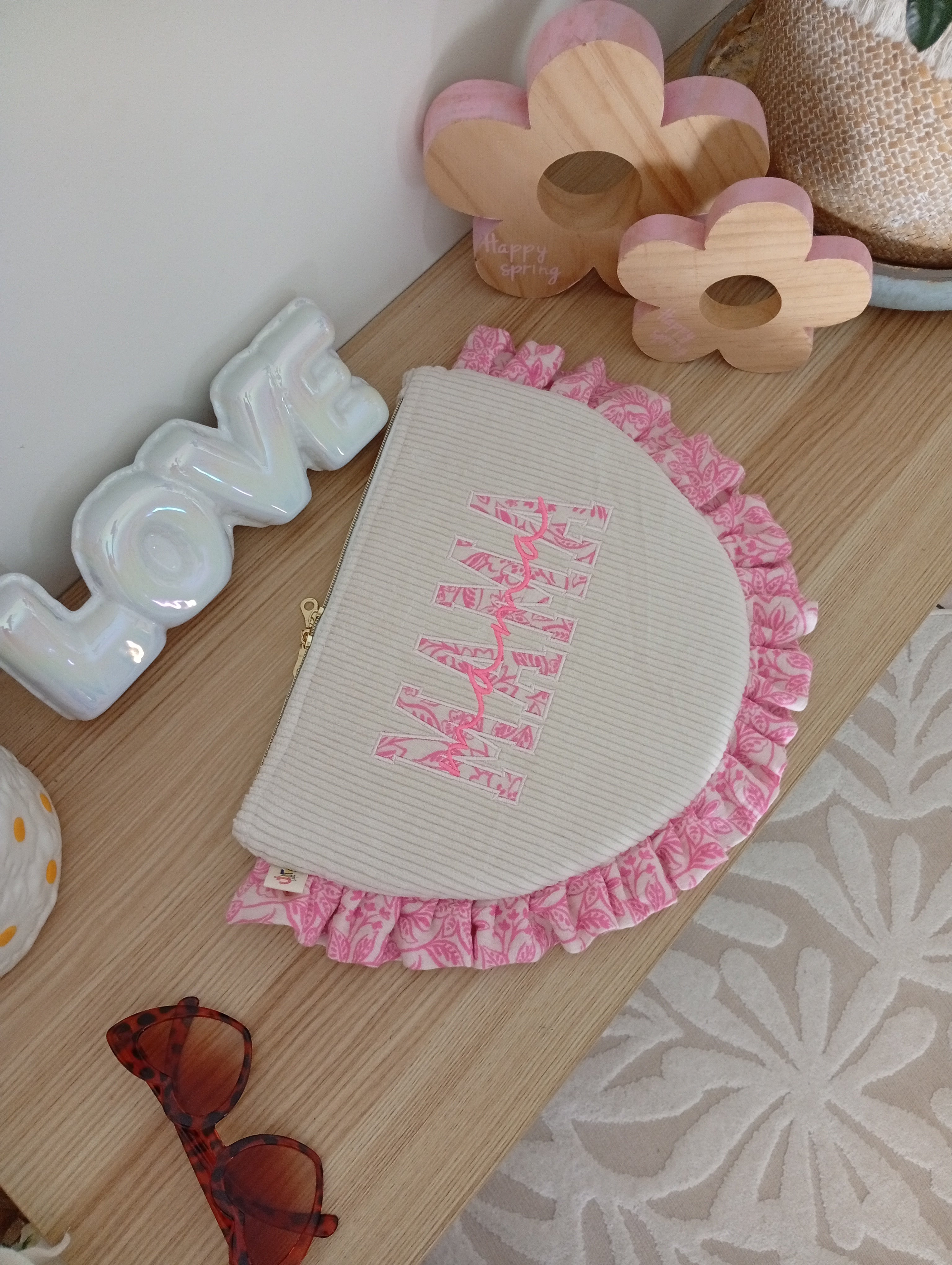 Mama Pochette Beige | Fleurs Rose