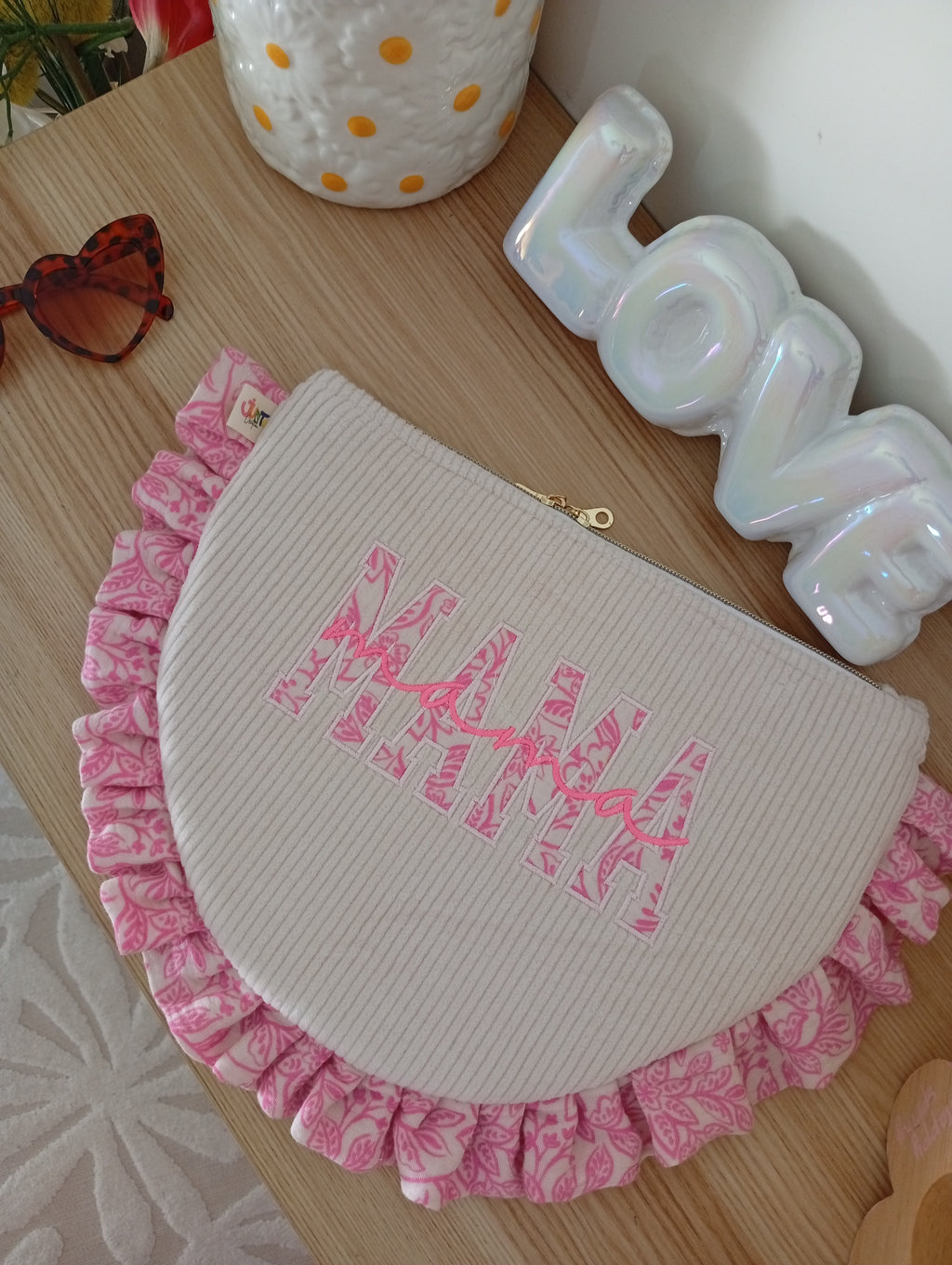 Mama Pochette Beige | Fleurs Rose
