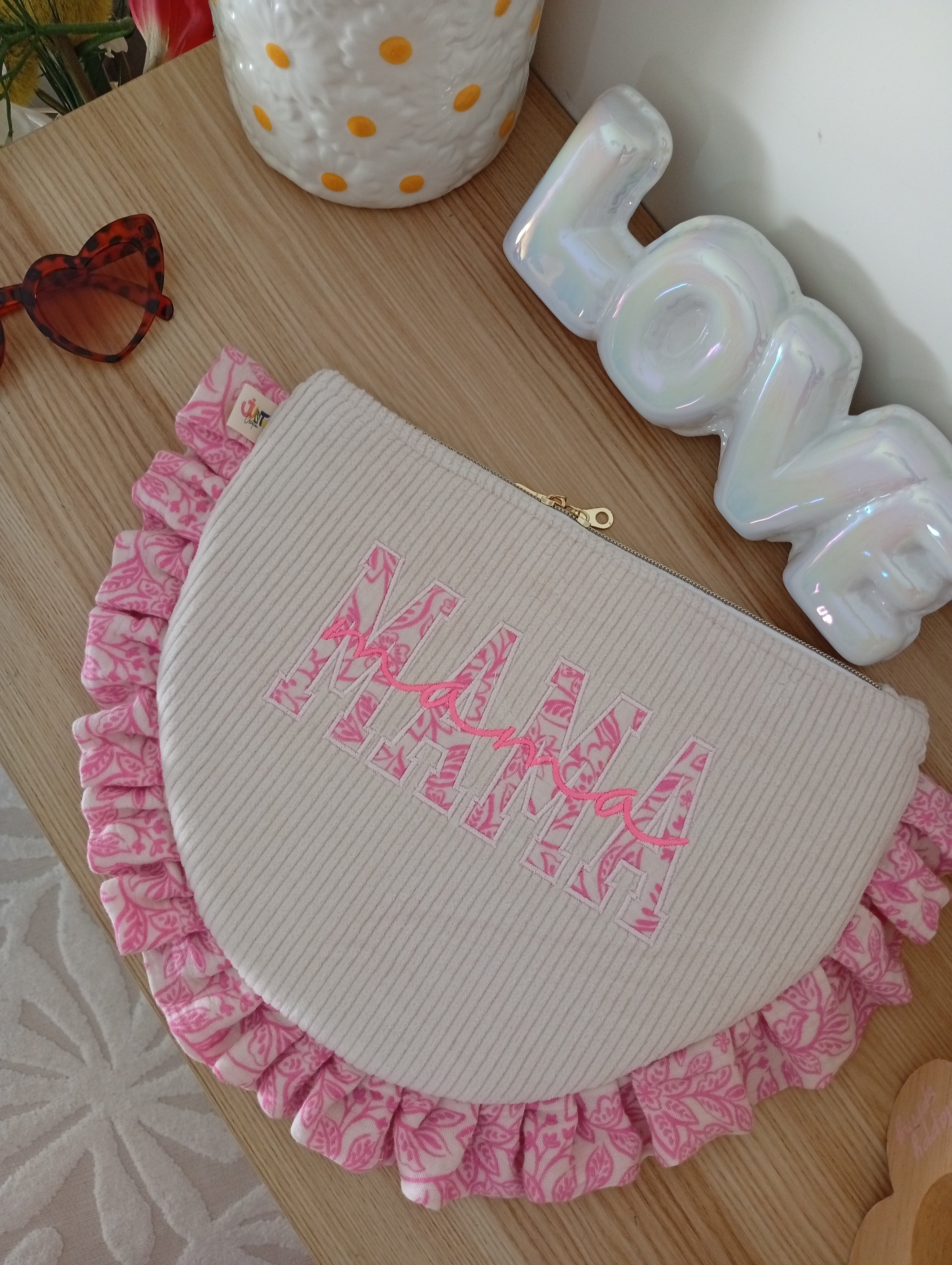 Mama Pochette Beige | Fleurs Rose
