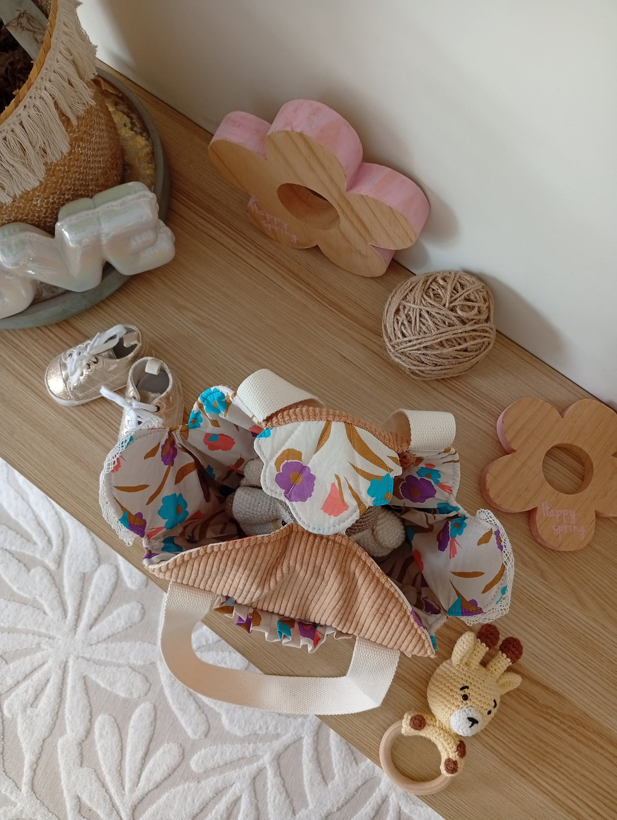 Mini Cabas Camel | Multi Fleurs