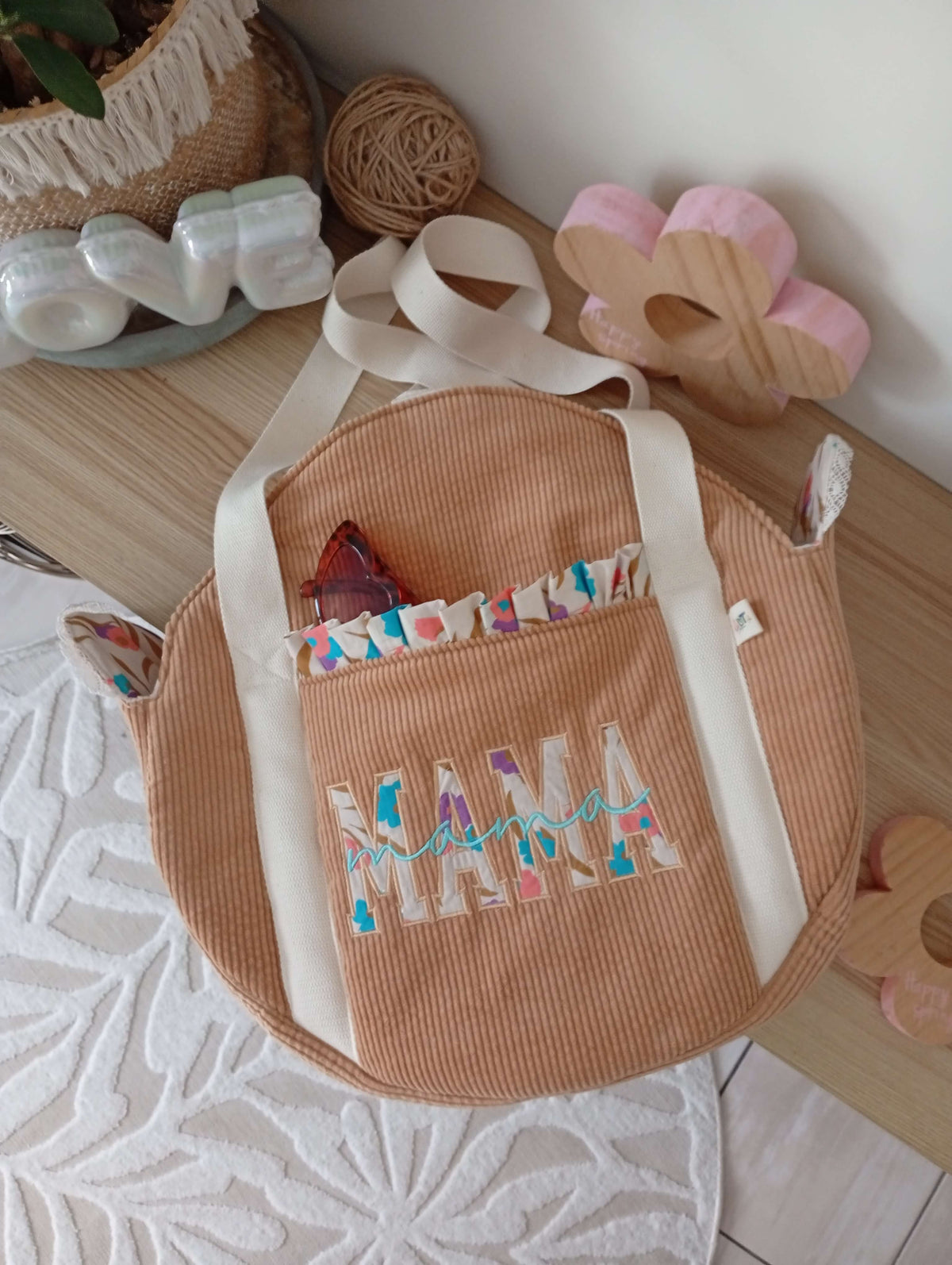 Mama Cabas Camel | Multi Fleurs